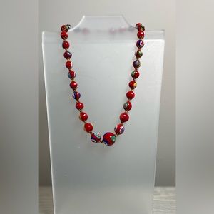 Red and multi colored beaded necklace